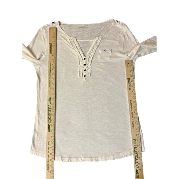 Eddie Bauer Cotton Henley Top Womens L Used Cream Button Trim Long Sleeve - Picture 10 of 14